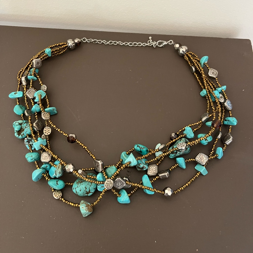 Bohemian Multi-Strand Layered Turquoise Beaded Necklace